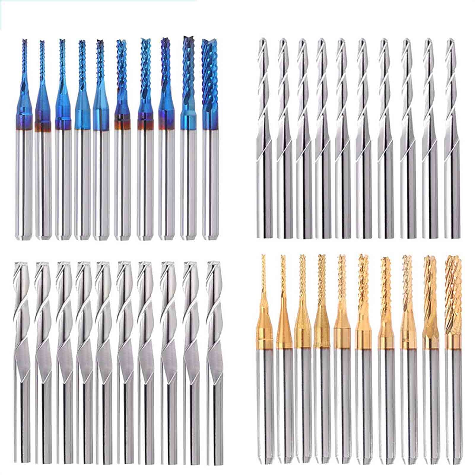 BERWENNY 10/40pcs End Mills Set 1/8Inch Shank Engraving Bit CNC Router Bit Cutting Milling Cutter (Cutting Edge Length : 40pcs Cutter)