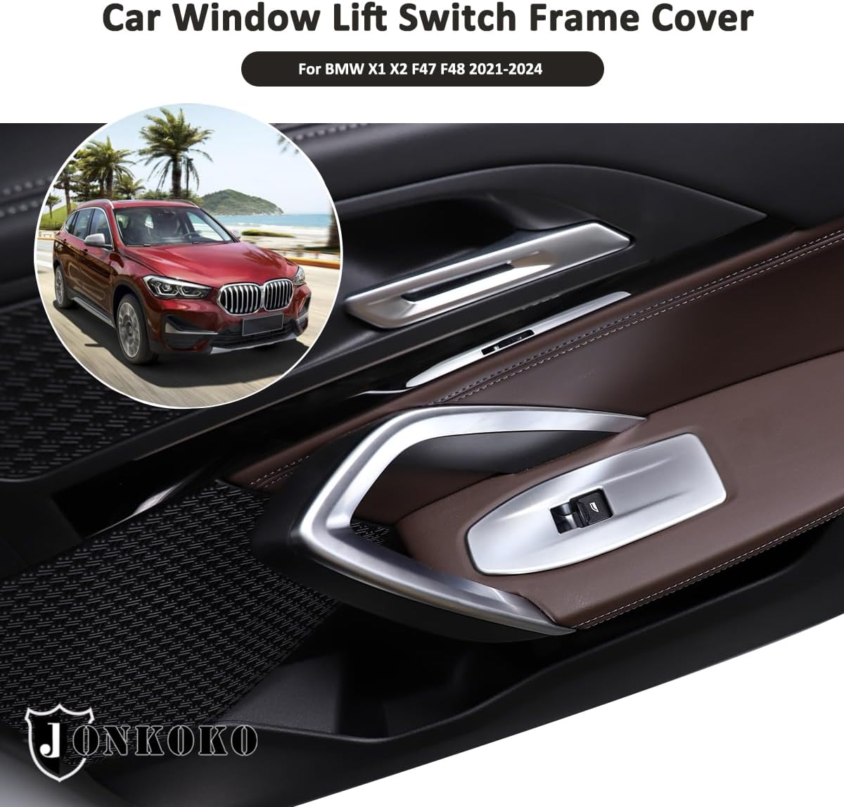 Car Glass Lifting Buttons Frame Trim for BMW X1 U11 2023-2024 Window Lift Button Frame Stickers，Car Door Window Glasses Lifter Button Interior Accessories (Silver)
