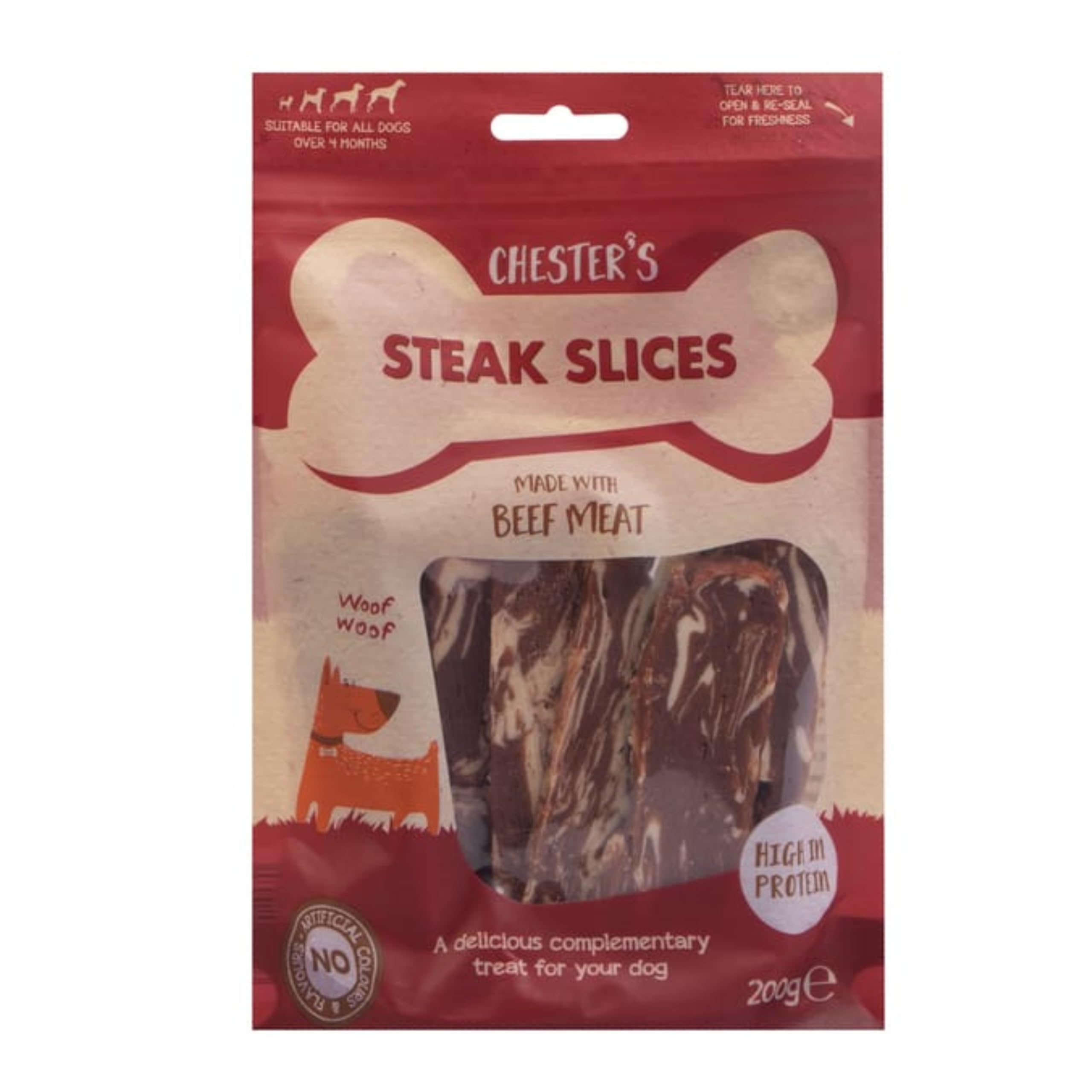 Ark Future Chesters Steak Slices Dog Treats 200g | High Protein Beef Snack | Natural Meaty Strips for Dogs | No Artificial Colours or Flavours | Healthy Training Reward Treats