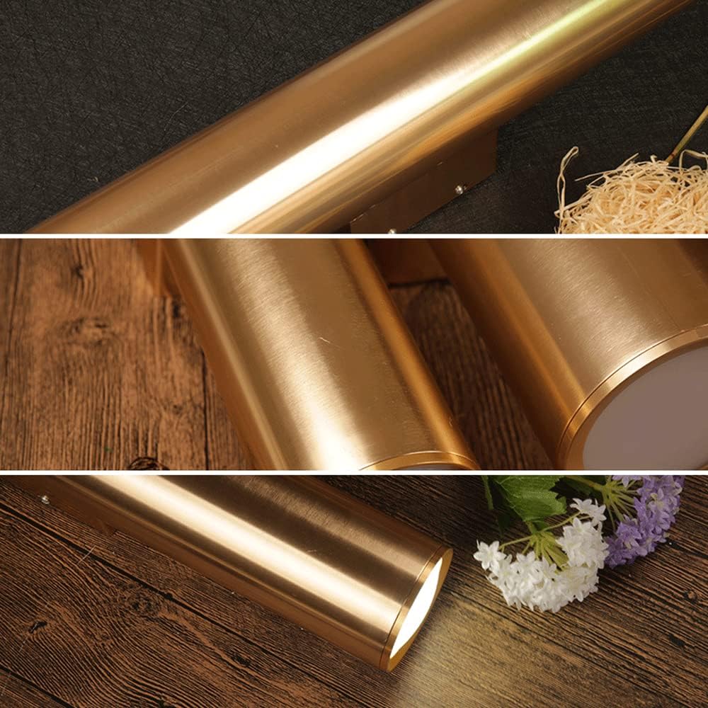 Appliques Cylindriques Supérieures Et Inférieures, Luminaires À Led 2 * 3W, Applique Murale Moderne En Aluminium, Appliques De Décoration D'Intérieur Simples Pour Salon, Chambre (Couleur Or)