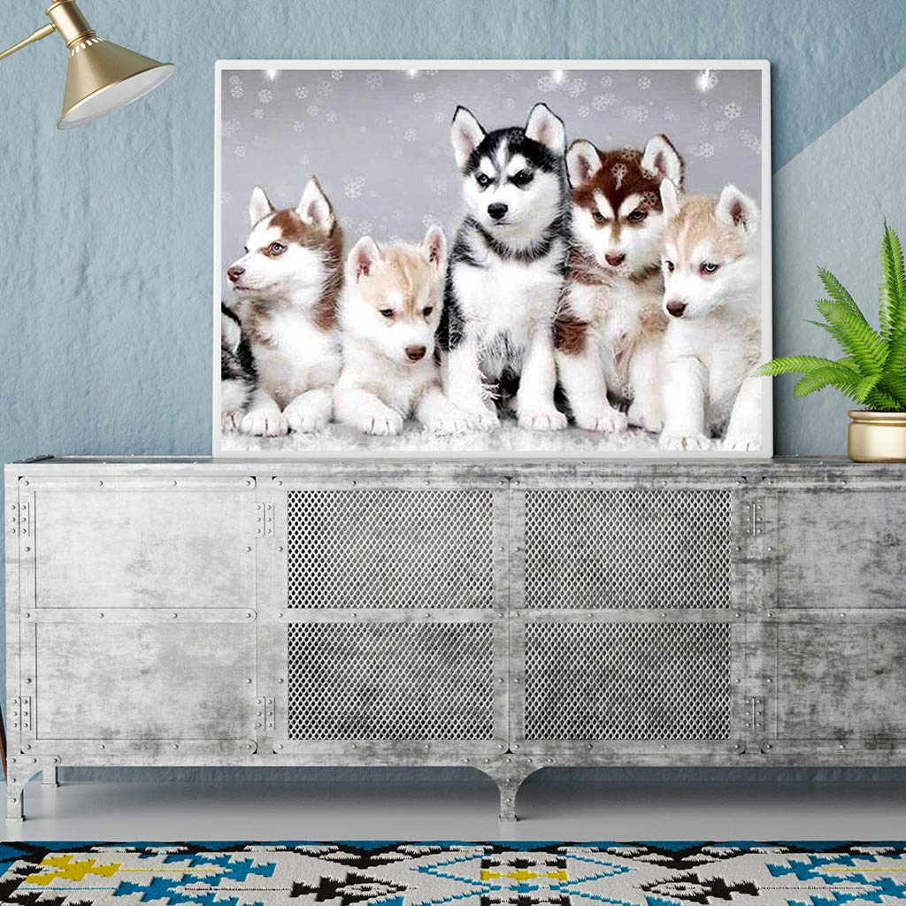 (40 x 50 cm)DIY Square Diamond Painting Full Drill kit Fai Da Te 5D con Diamantini Quadrati Famiglia Husky Ricamo Punto Croce Mosaico con i Numeri di Cristallo per Decorazione della Casa
