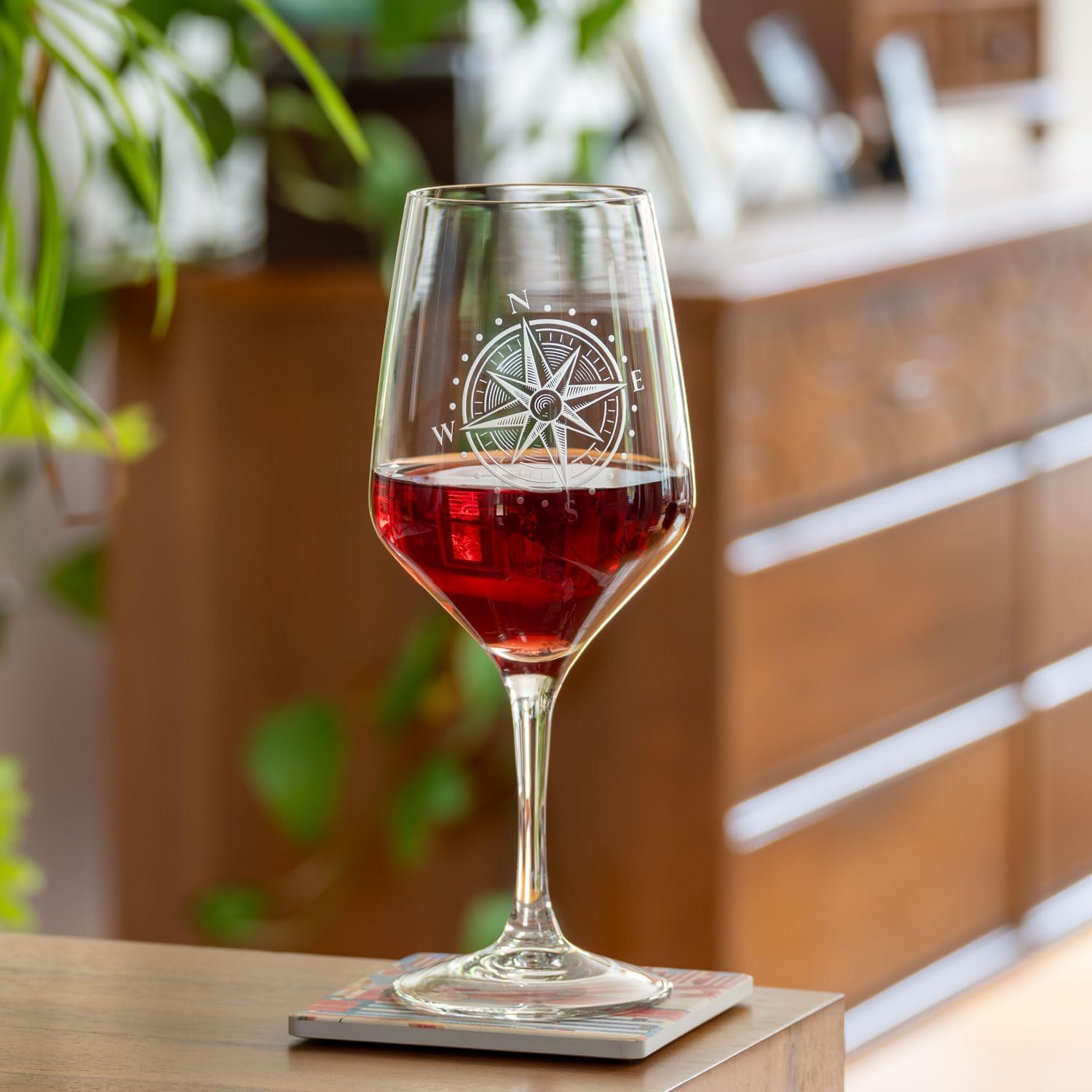 Rolf Glass Compass Star All Purpose Wine Glass | 19.5oz Stemmed Wine Glass | Lead-Free Crystal Glassware | Nautical-Themed with Intricate Compass Star Design | Set of 2