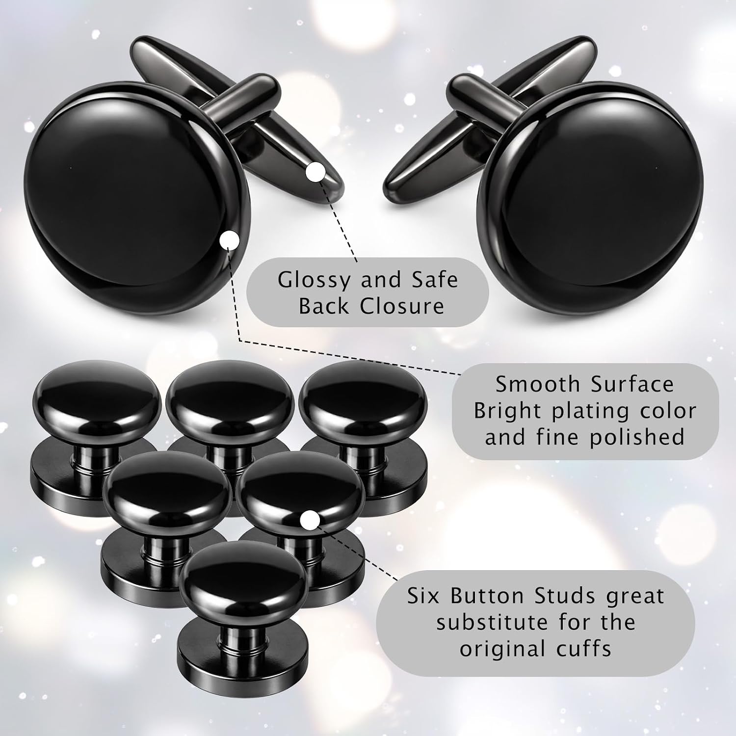4Pairs Tuxedo Shirt Studs, Men's Tuxedo Buttons and Cufflinks | Men’s Jewelry Accessories Suitable for Black Suit White Shirts Vest and Red Bow tie on Wedding or Anniversary and Birthday