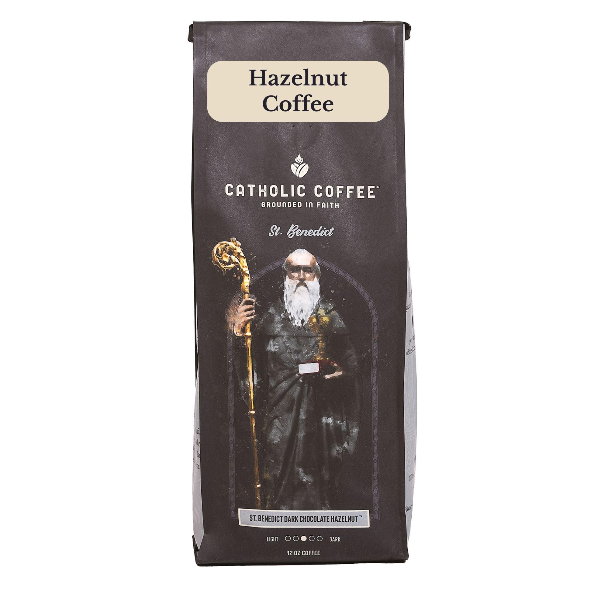 Catholic Coffee St. Benedict | Chocolate Hazelnut Flavored Medium Roast Ground Coffee | 12oz Bag – Catholic Gift Inspired by Monastic Tradition