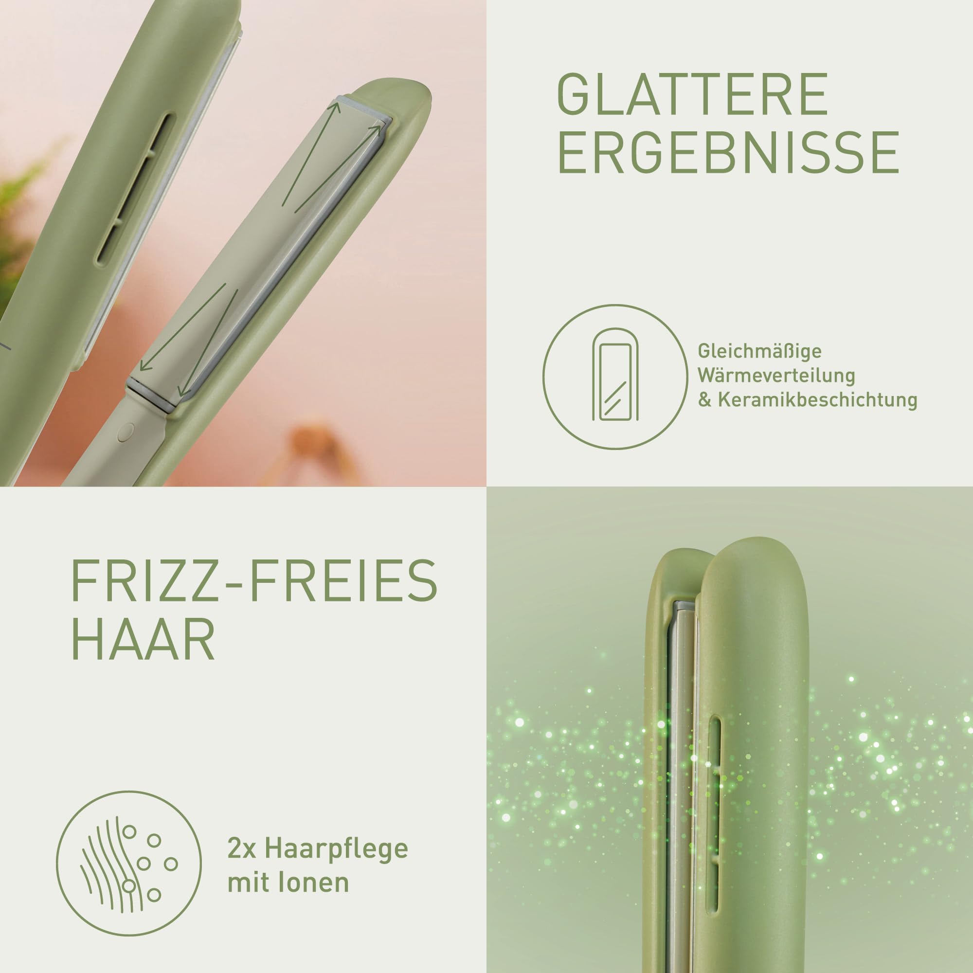 Panasonic EH-HV31-G503 2-in-1 Ionisches Haar-Styling-Gerät, Haarglätter und Lockenstab, 5 Hitzestufen bis 210°C, 3D-Platten, Reisesperre, Auto-Spannung, Matcha-Grün