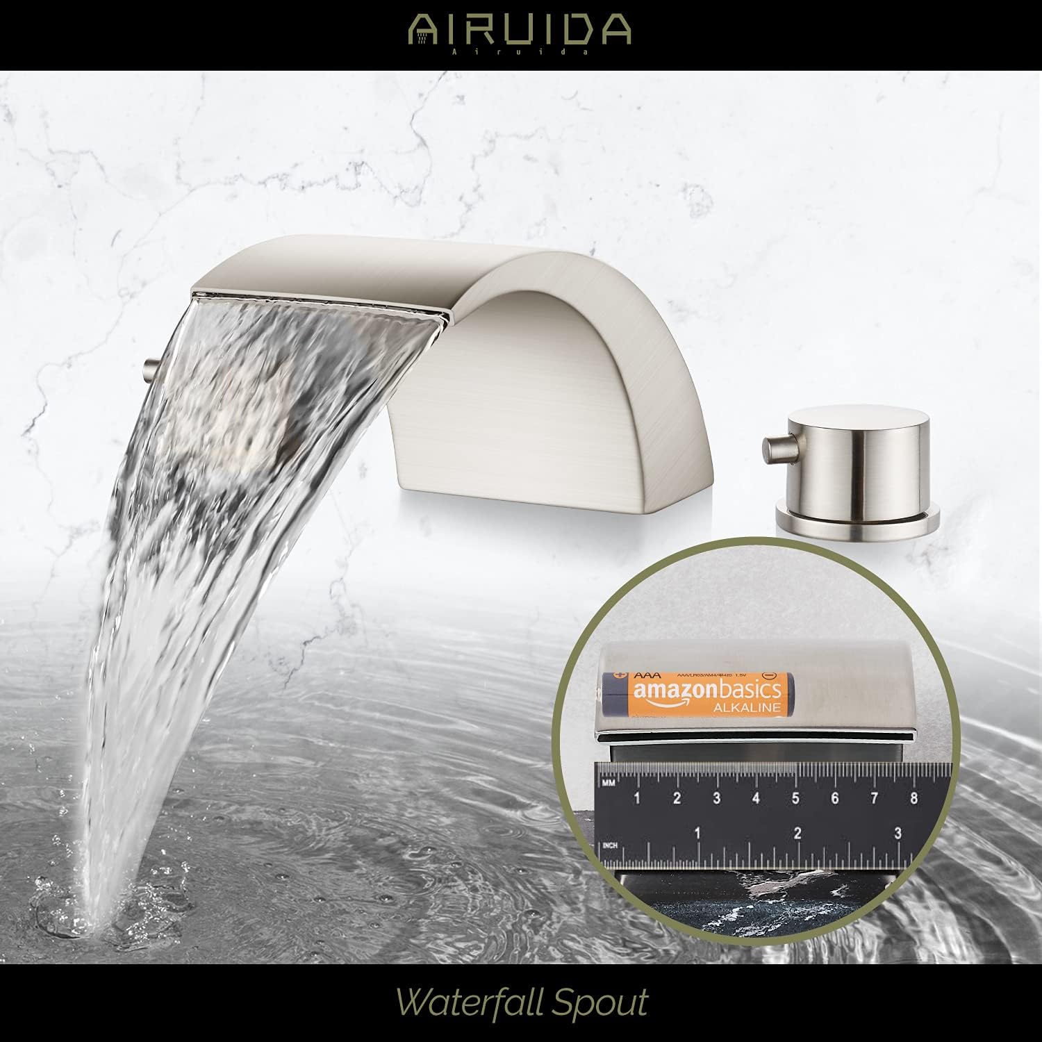 Flаѕh Sаlе Buу 1 gеt 1 Airuida Brushed Nickel Waterfall Widespread Bathroom Sink Faucet Deck Mounted Faucet With Pop Up Drain 8-16 Inch double Handles 3 Holes Commercial Faucet