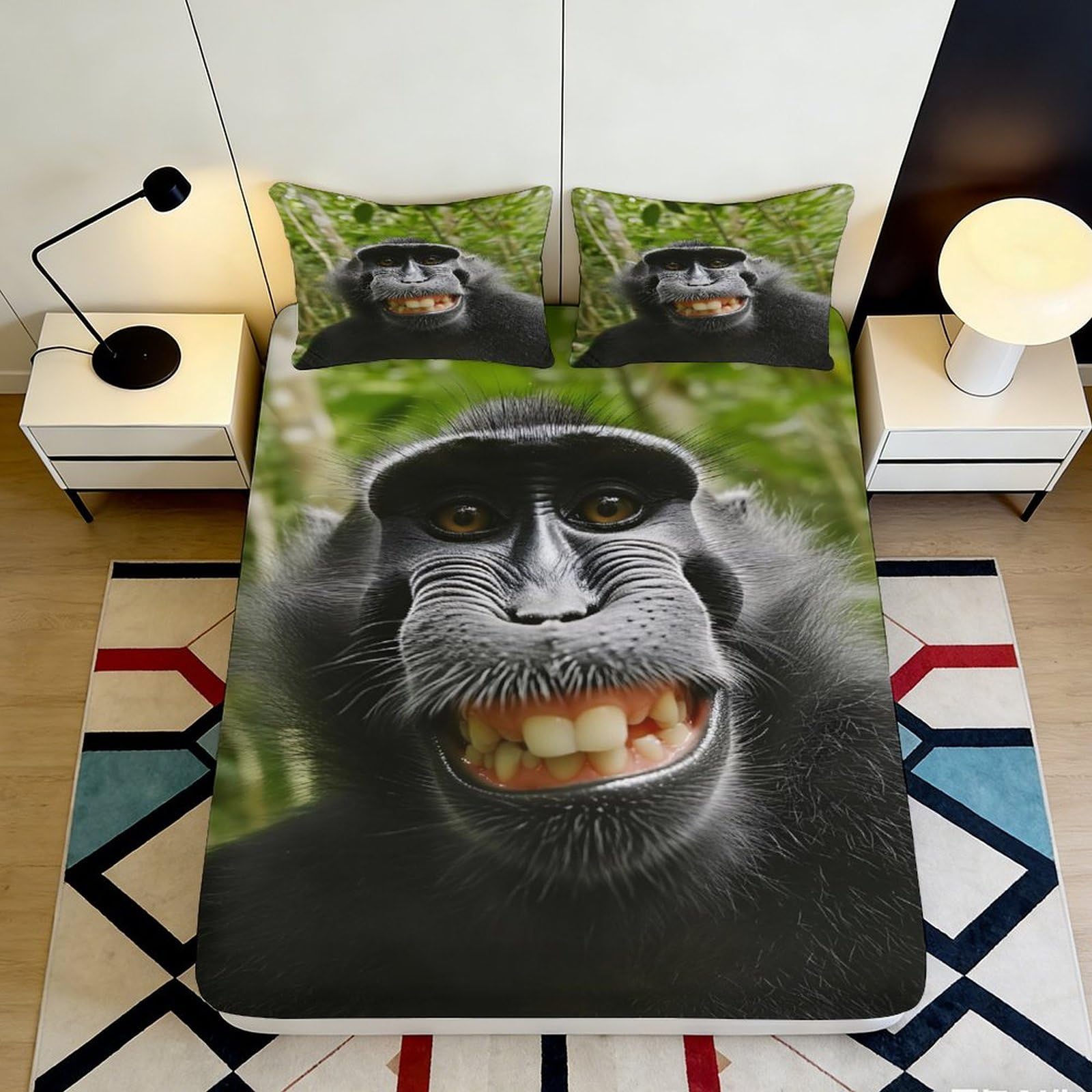 Dhbaneiok Style-8 3D Printed Monkey Smile Fitted Sheet Microfiber Soft Fun Jungle Bed Sheet For Bedroom Guest Room Dorm Decor 90X200x25cm