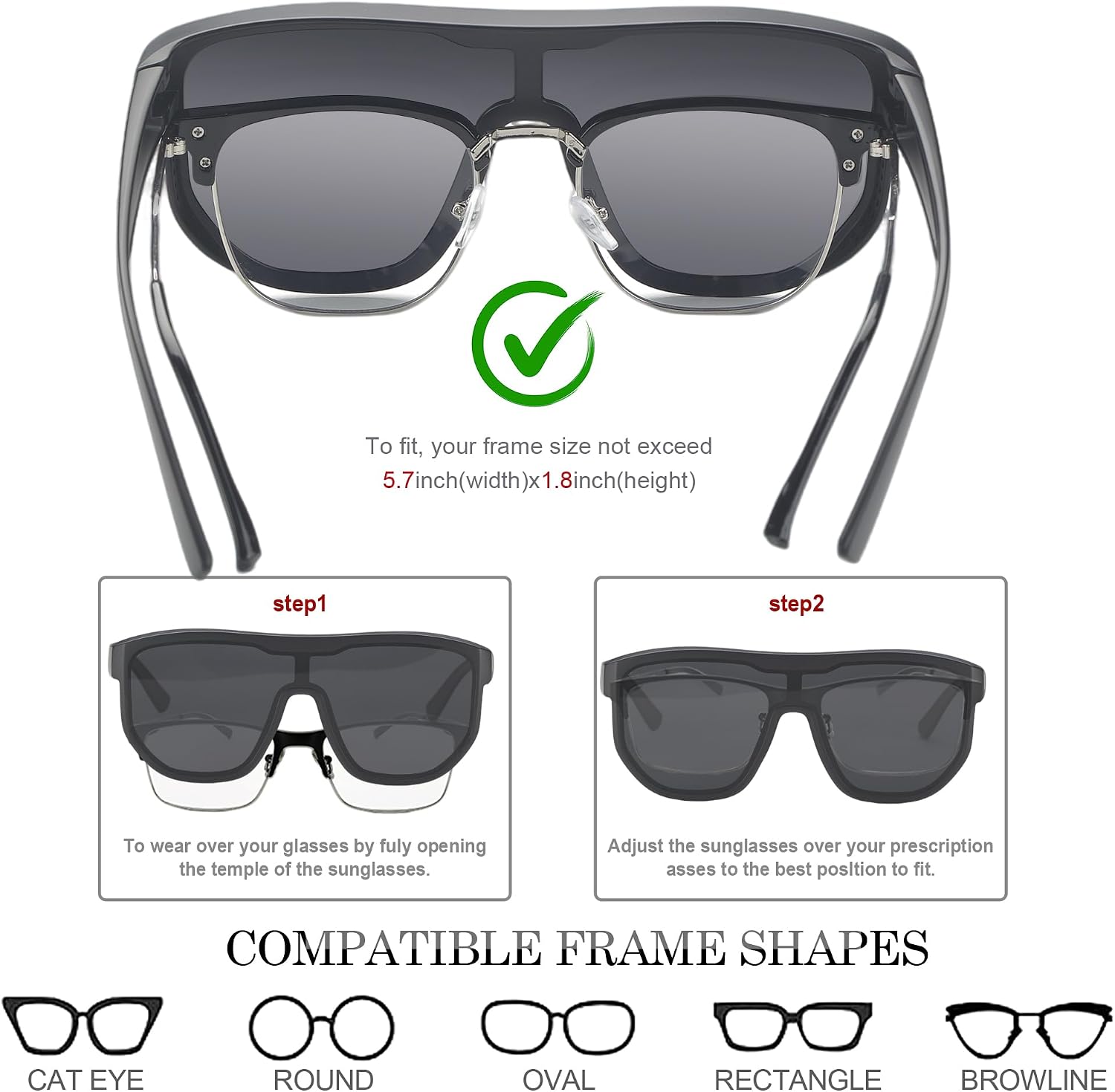 Polarized Fit Over Sunglasses Men Women, Ultra-Light 24g TR90 One-Piece Wrap Around