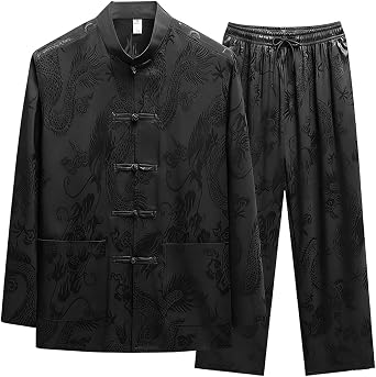 Unisex Dragon Pattern Tang Suit Set Tai Chi Kung Fu Uniform Breathable