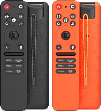 2-Pack Silicone Remote Case for LG MR25GA Remote2025, Anti-Slip Shockproof Protective Cover for MR25GA Compatible with 2025 LG OLED Smart TV C5 B5 G5 M5 Series Remote w/Lanyard Black+Orange