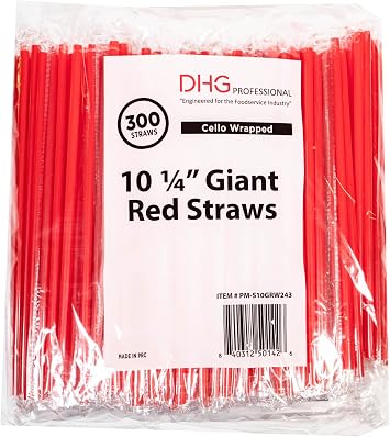 10-1/4 Inch Plastic Drinking Straw 7.5mm Pack of 300 Counts Red Plastic Straw