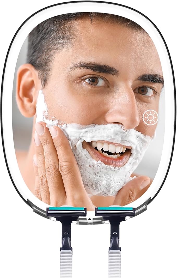 FASCINATE Rasierspiegel AntiBeschlag-Duschspiegel, 3 einstellbare Lichtfarben Schminkspiegel mit Rasierklingenhalter Fogless-Duschspiegel