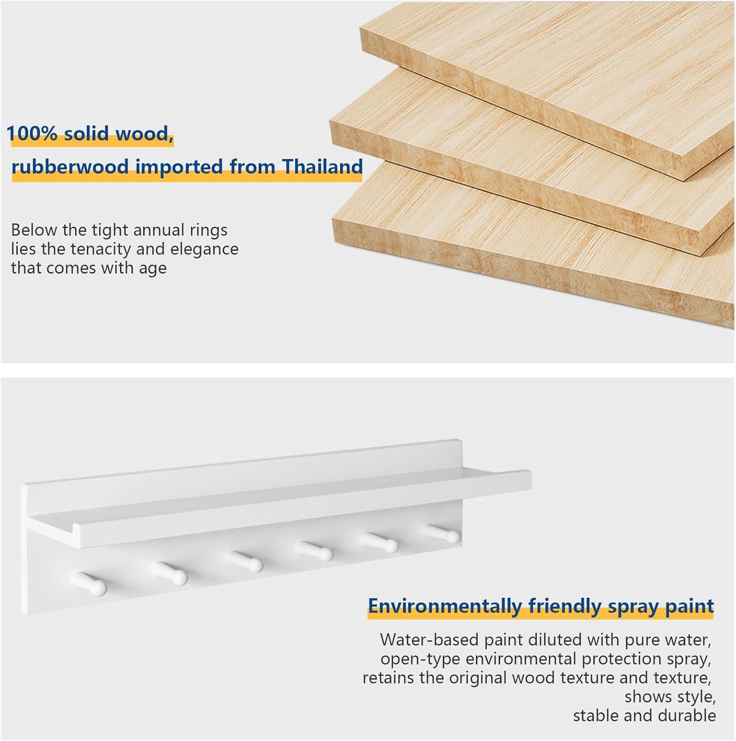 Wood Coat Hook with Wall-Mounted Shelf, 23.62in Entryway Wall Hanging Shelf, for Bathroom, Kitchen, Coat Towel Key Organizer White YD-WS0260W