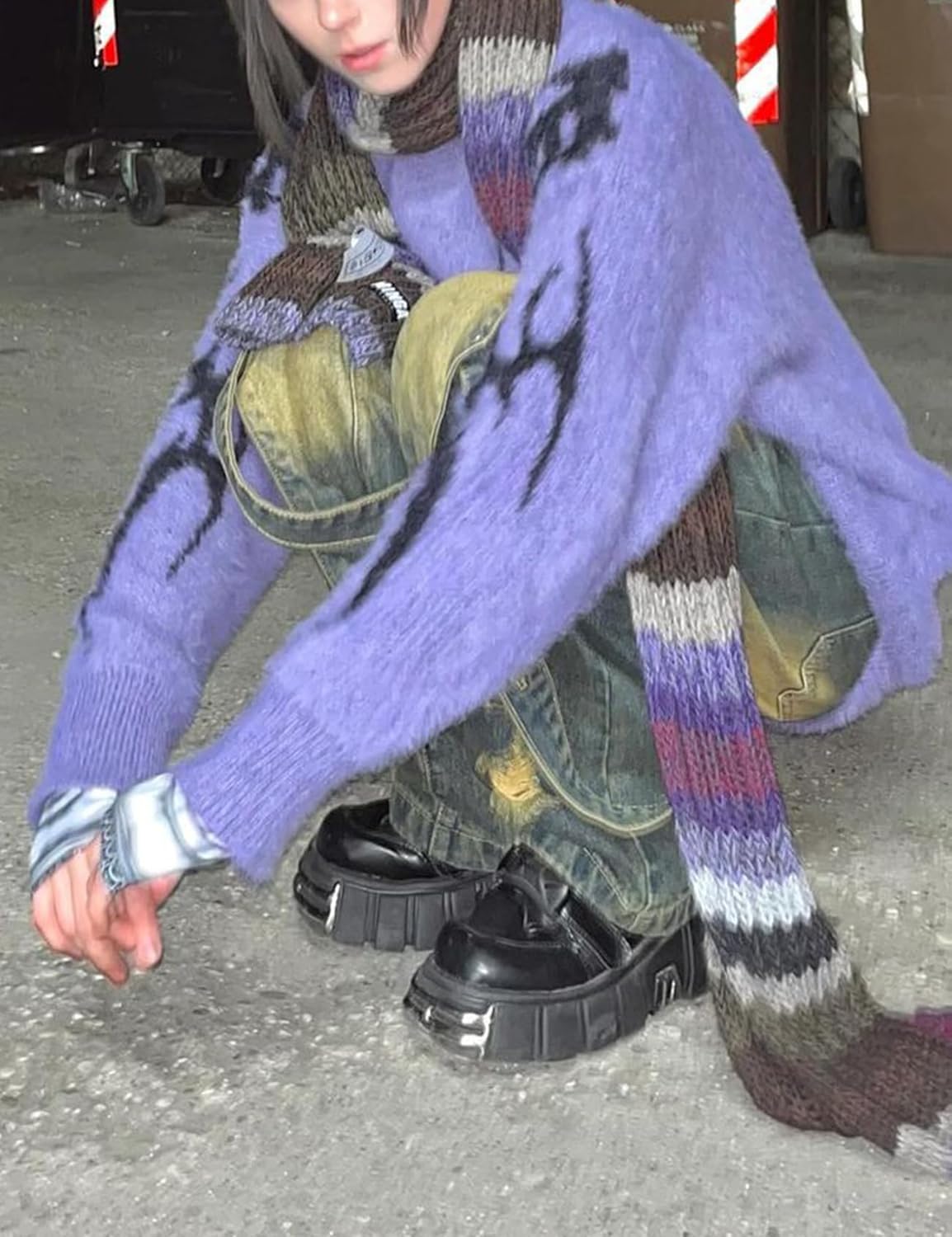 Yimoon Mens Oversized Sweaters Y2K Aesthetic Flame Graphic Crewneck Knitted Casual Pullover Long Sleeve Jumpers