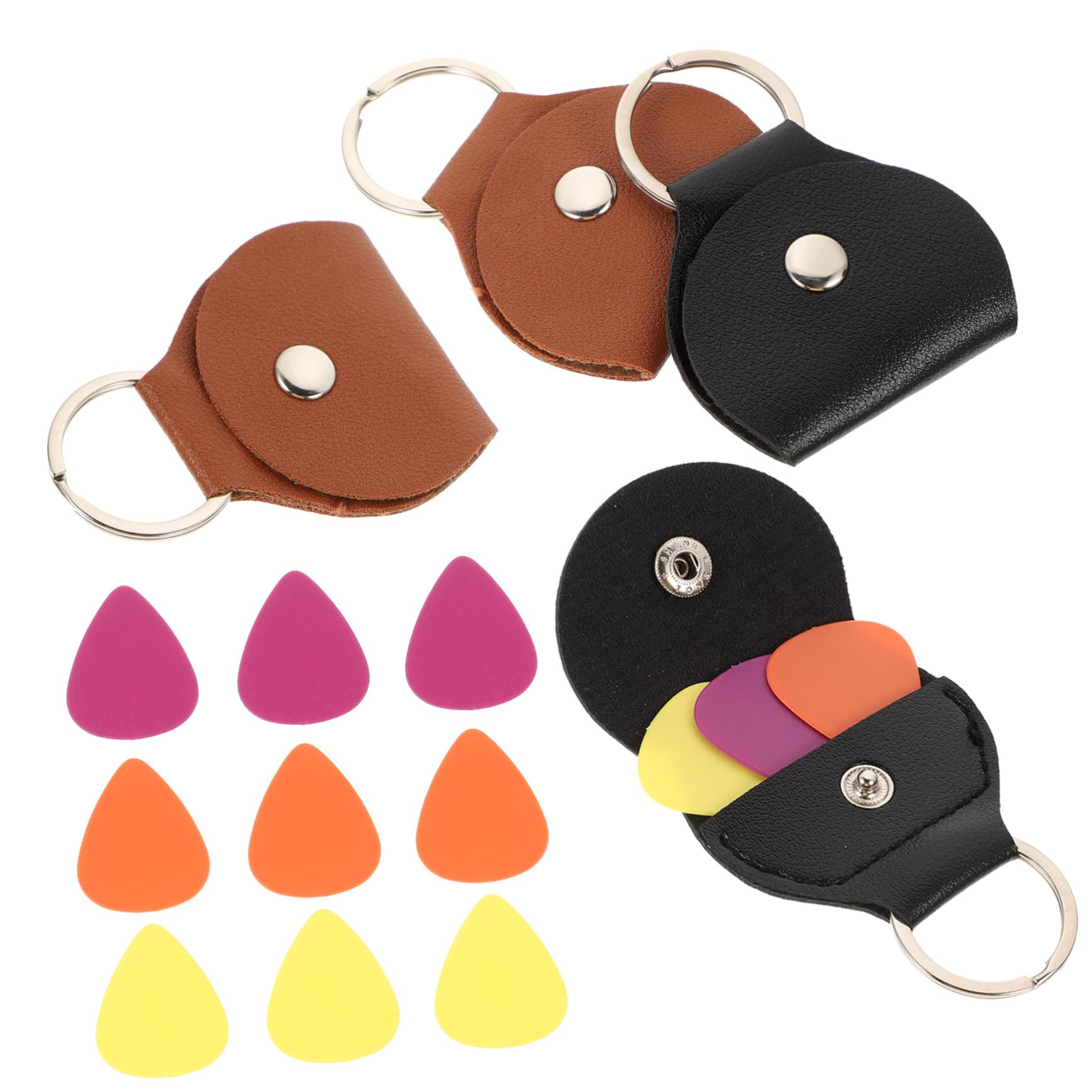 SUPVOX 1 Set Delicate PU Guitar Pick Bag with Keychain Random Guitar Picks Compact Storage Bass Ukulele Plectrums Random Color