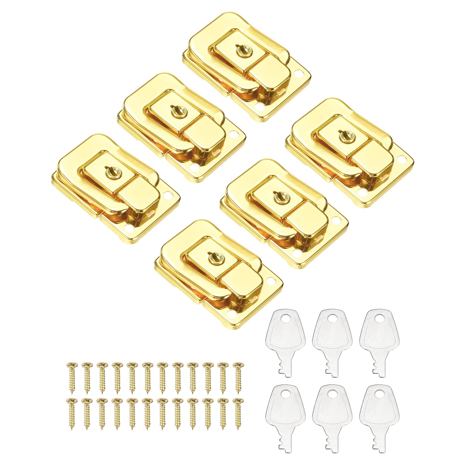 PATIKIL Suitcase Lock Hasp Set (Gold) (6Pcs) Decorative Metal Toggle Catch Latch with Screw and Key Suit for - Suitcase/Jewelry Boxes/Wooden Case/Luggage