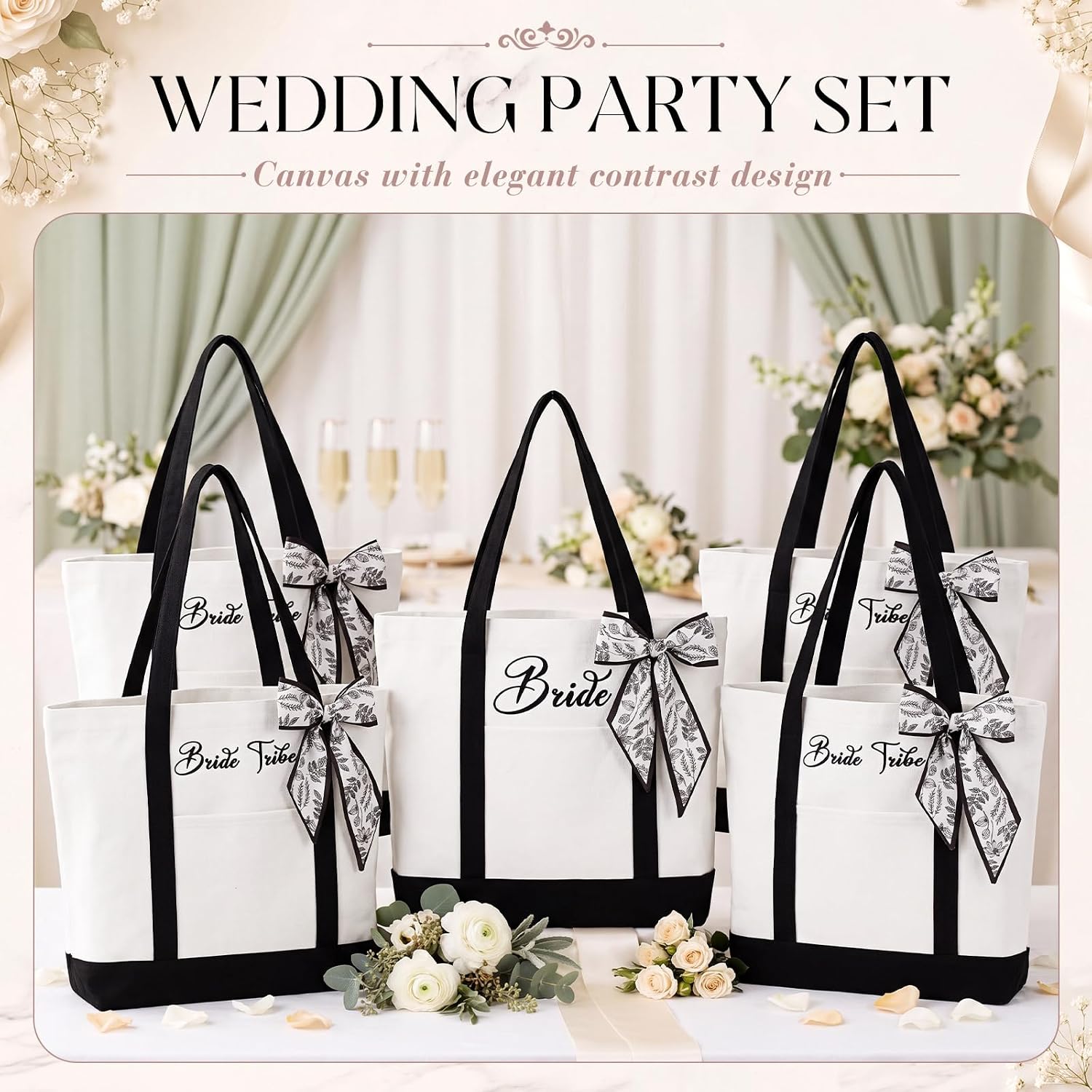 Aliceset 6 Pcs Bridesmaid Tote Gift Bags Canvas Bride Tribe Tote Bags