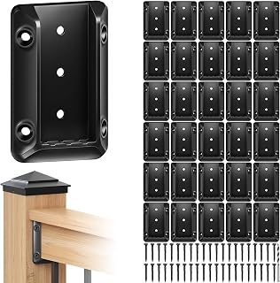 Toscoco 30-Pack Nylon Deck Railing Brackets for 2x4 Wood Posts (1.5x3.5") - Heavy-Duty Connectors with 210 Galvanized Screws for Fences & Stairs