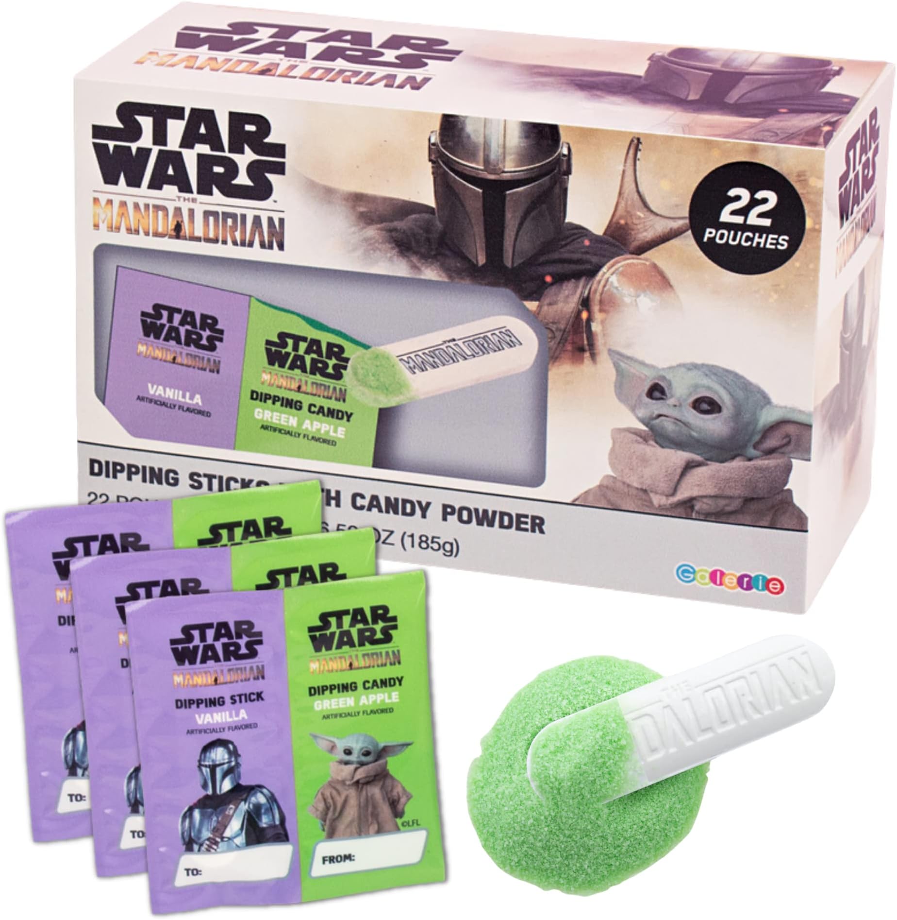Galerie Star Wars Lick & Dip Mandalorian Dipping Sticks with Candy Powder, Individually Wrapped Shareable Candies for Birthday Parties 22 Count