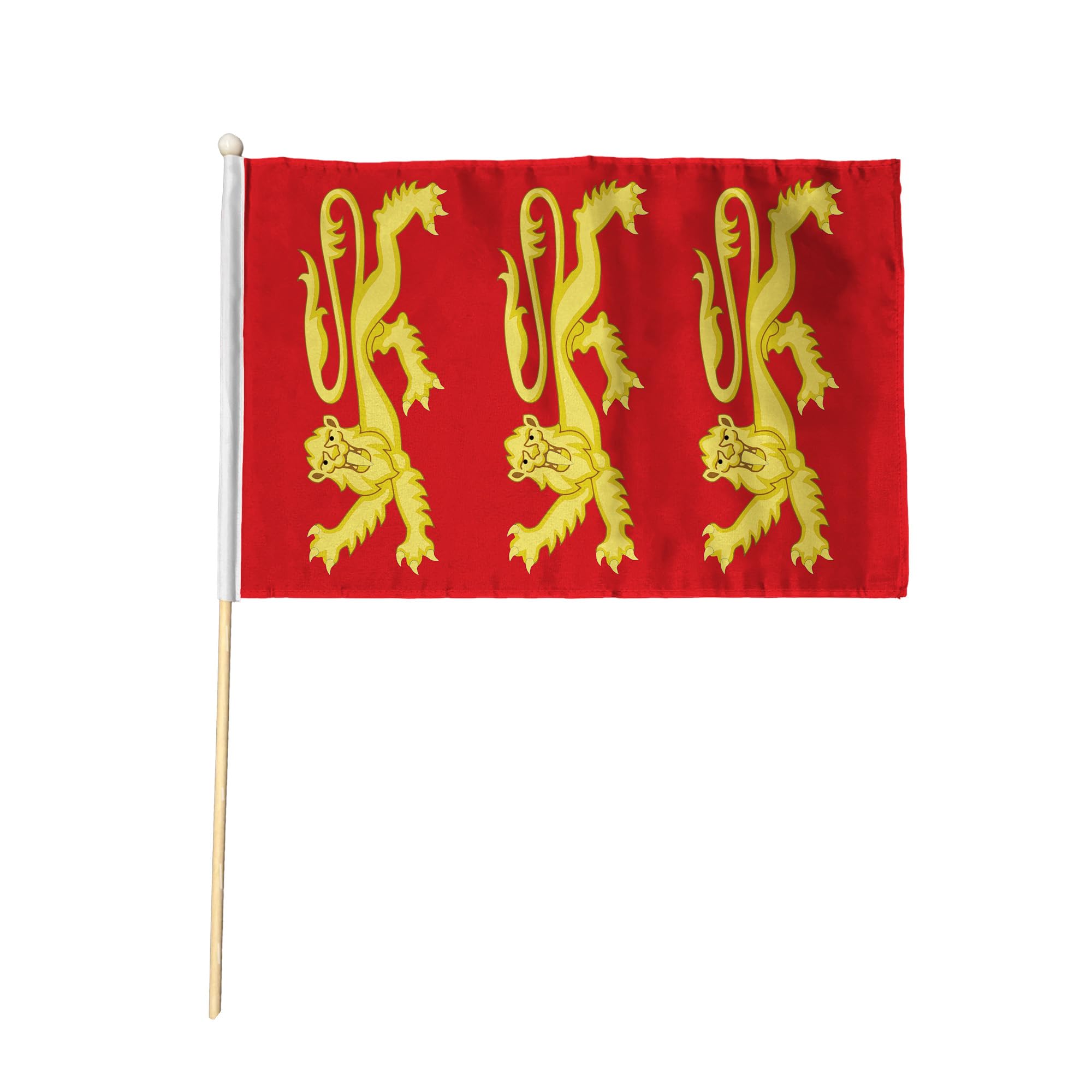 Flagtex King Richard I Pack of 12 Hand Waving Flag (9x6 Inch) - Premium Wooden Stick Hand Flag 9x6 Inch Natural Wood Pole Medieval English Royal Lions Crusader Heritage Flag