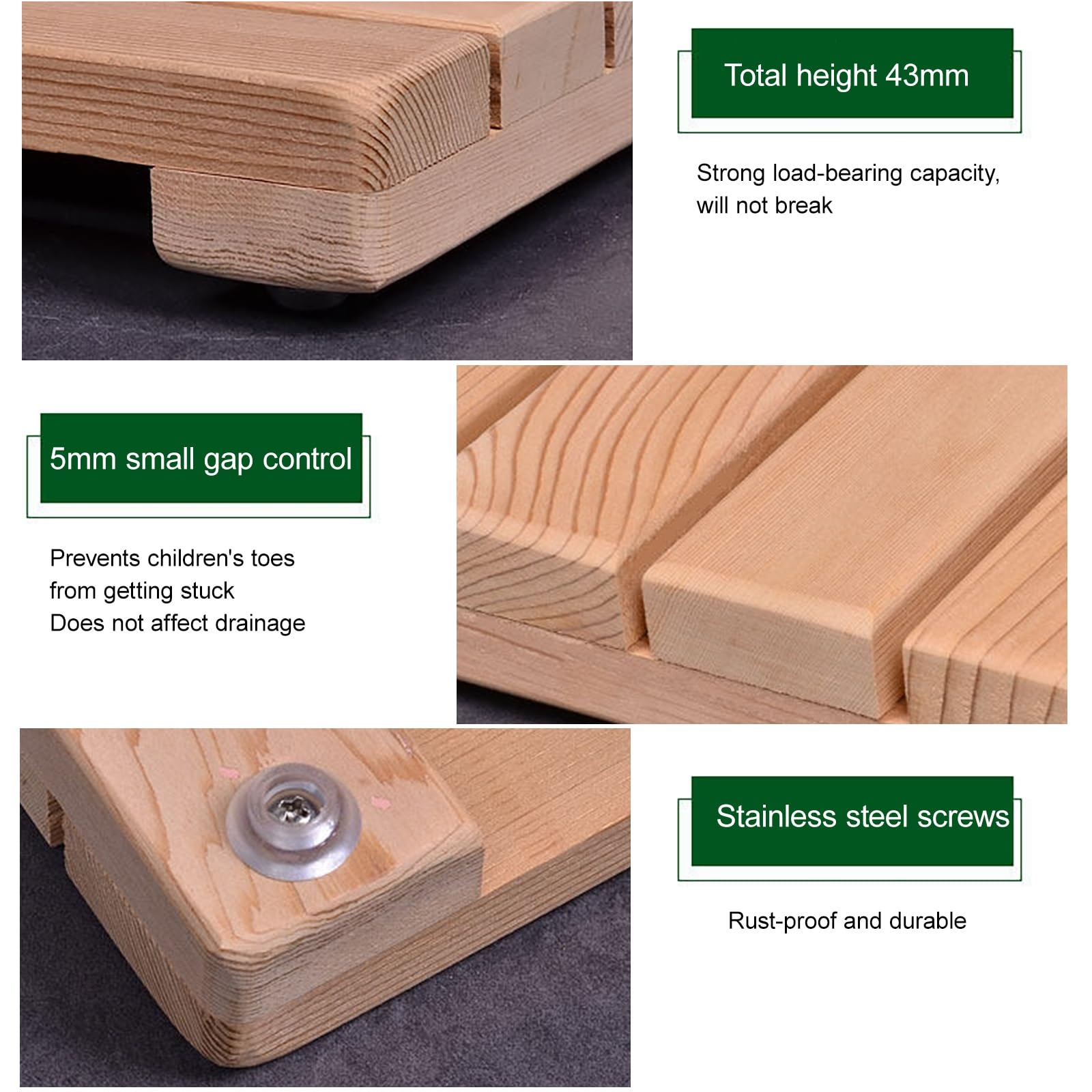 Tappetino da bagno in legno di teak antiscivolo, Pedana per Doccia Design con Maniglia,con Piedini Antiscivolo, ideale per doccia, sauna e piscina(30x60cm/11.8 * 23.6in)