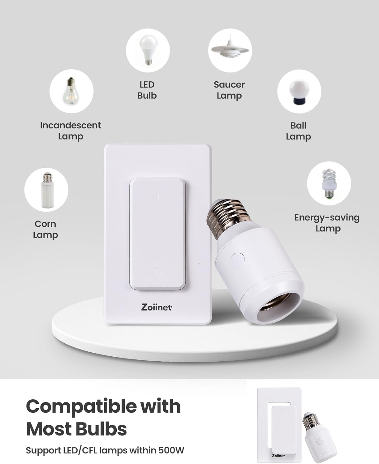 500W Remote Control Light Bulb Socket, Wireless Light Switch for Pull Chain Lighting Fixture, E26 E27 Bulbs Base Holder, Programmable, No Wiring Needed(2 Switches 2 Sockets)