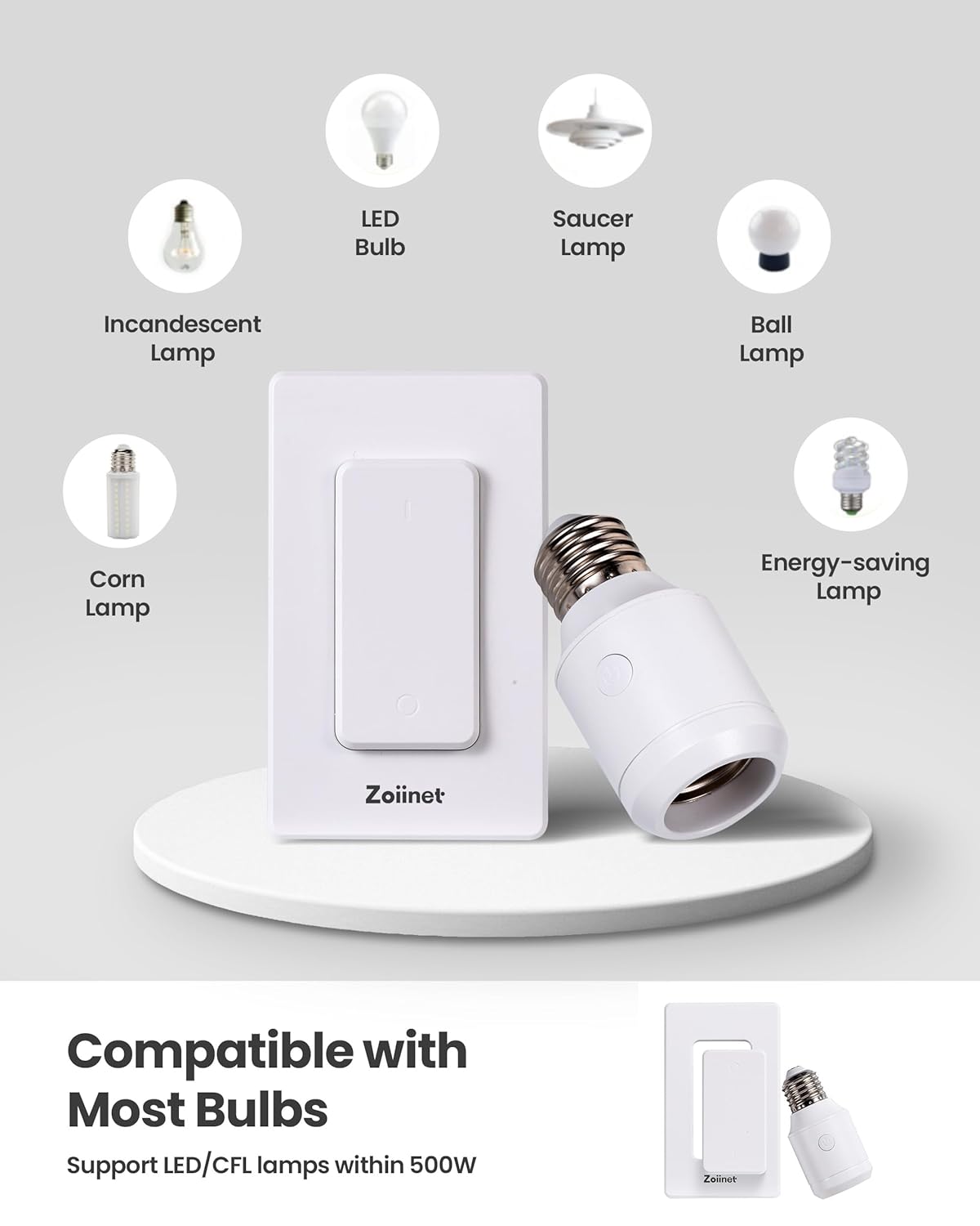 500W Remote Control Light Bulb Socket, with 2 Switches, Wireless Light Switch for Pull Chain Lighting Fixture, E26 E27 Bulbs Base Holder, Programmable, for Bedroom, Stair, Closet & Garage