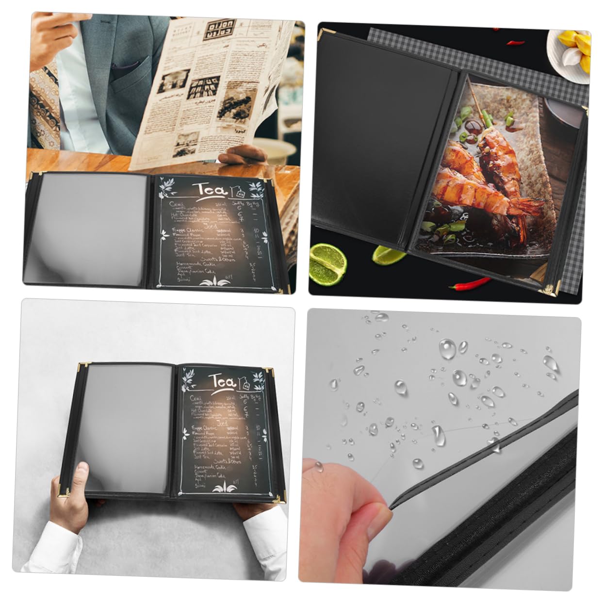 SHOWERORO Carpeta De Menú De Alta Capacidad Resistente De Pvc Para Restaurante Con 6 Páginas Fácil Almacenamiento Para Cocina Cafetería
