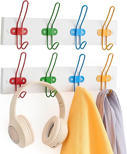 Miniatura 7 de Suzile Perchero de madera para niños, 2 piezas, para colgar en la pared, para toallas, sombreros, dormitorio, sala de juegos, baño, aula, decoración