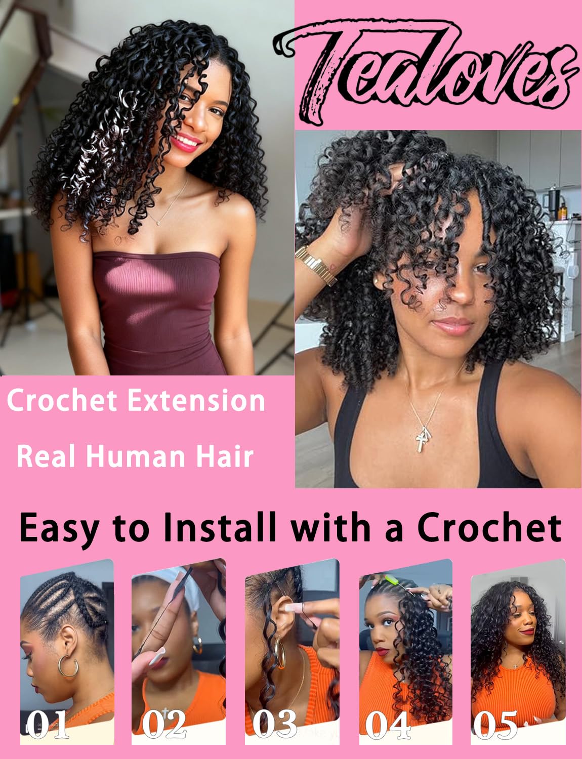 Human Crochet Hair Curly 18inch 120g Pixie Curls Crochet Human Hair Pre Looped Crochet Bundle Pre-Separated Feather Knotless Invisible Spiral Curl Crochet Hair for Women 1B