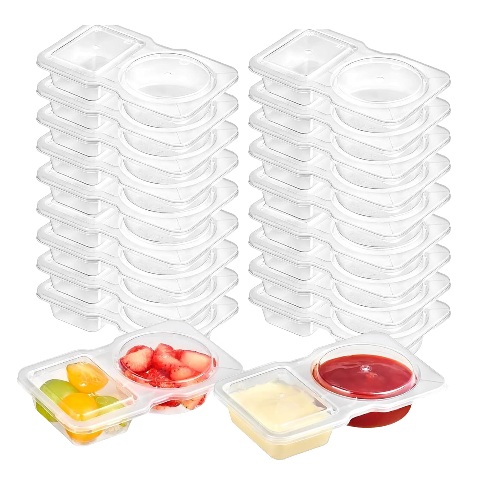 Peapin Transparent 20Pcs Reusable Double Food Containers Compartment Condiment Containers Thickened And Portable Snack And Dip Container
