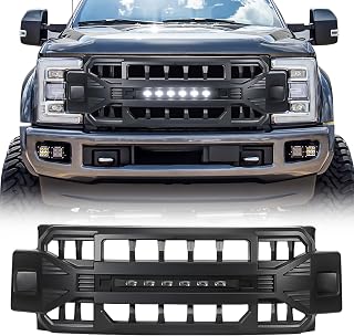Front Grill Compatible with 2017-2019 F250 F350 F450 Super Duty, Matte Black Bumper Grille Guard w/Off-Road Lights