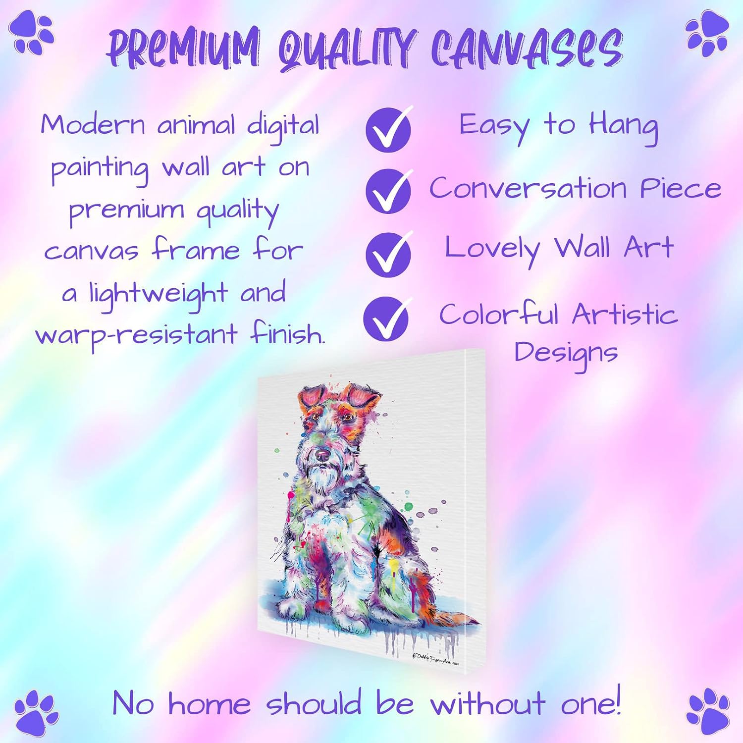 Watercolor with Wire Fox Terrier Dog Canvas Wall Art - Premium Quality Ready to Hang Room Decor - White Floating Framed 16" x 16"