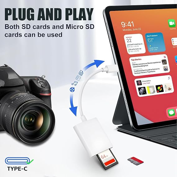 USB C SD Card Reader, Type C SD Card Reader, Supports SD and MicroSD Memory Card Adapters for iPhone 15 16/iPad/MacBook/Mac, Trail Camera Viewer Plug and Play -2 Slots