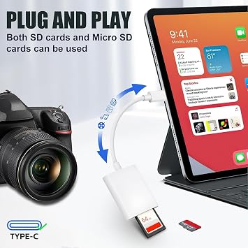 USB C SD Card Reader, Type C SD Card Reader, Supports SD and MicroSD Memory Card Adapters for iPhone 15 16/iPad/MacBook/Mac, Trail Camera Viewer Plug and Play -2 Slots