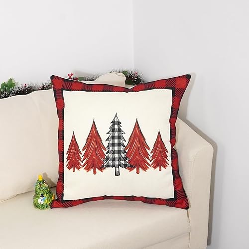 Miniatura 9 de TAJWE Juego de 2 fundas de almohada navideñas de 12 x 20 pulgadas, diseño de árboles de alegría de invierno, fundas lumbares para sofá, decoración