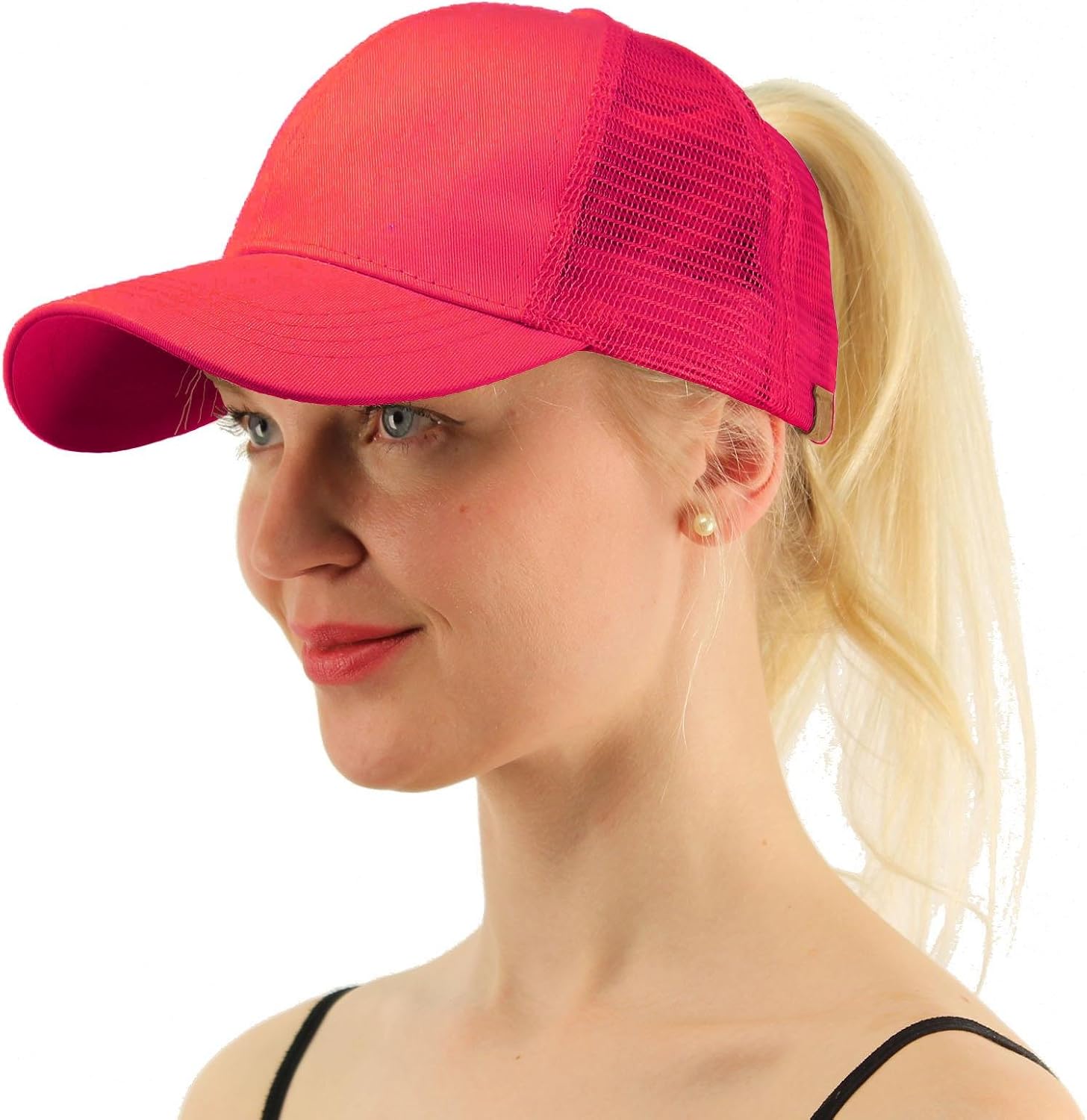 C.C Ponytail Messy Buns Trucker Ponycaps Plain Baseball Visor Cap Dad Hat Hot Pink