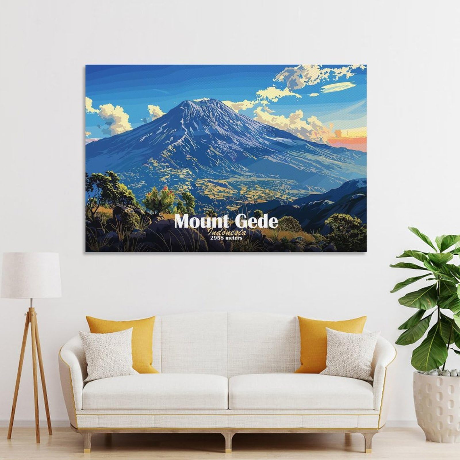 Junmoney Mount Gede, Indonesia Canvas Wall Decor, 24x36inch(60x90cm), for Home Lounge, Bedroom Or Reading Nook, Modern Wall Decor for Cosy Interiors