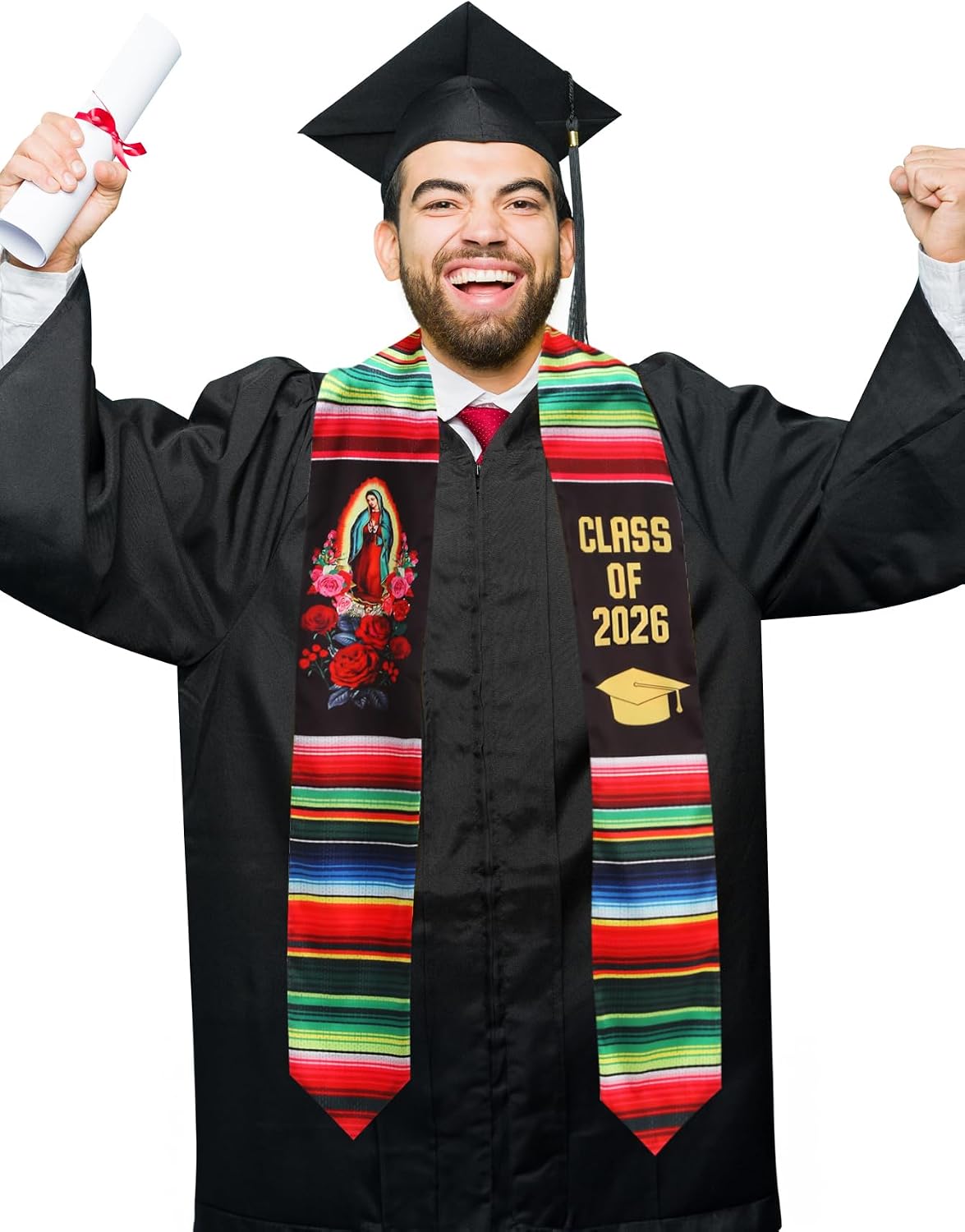 Vackutliv Mexican Graduation Sash Vibrant Print Mexican Flag Stole for Grads Mexican American Sash Class of 2026 image 4