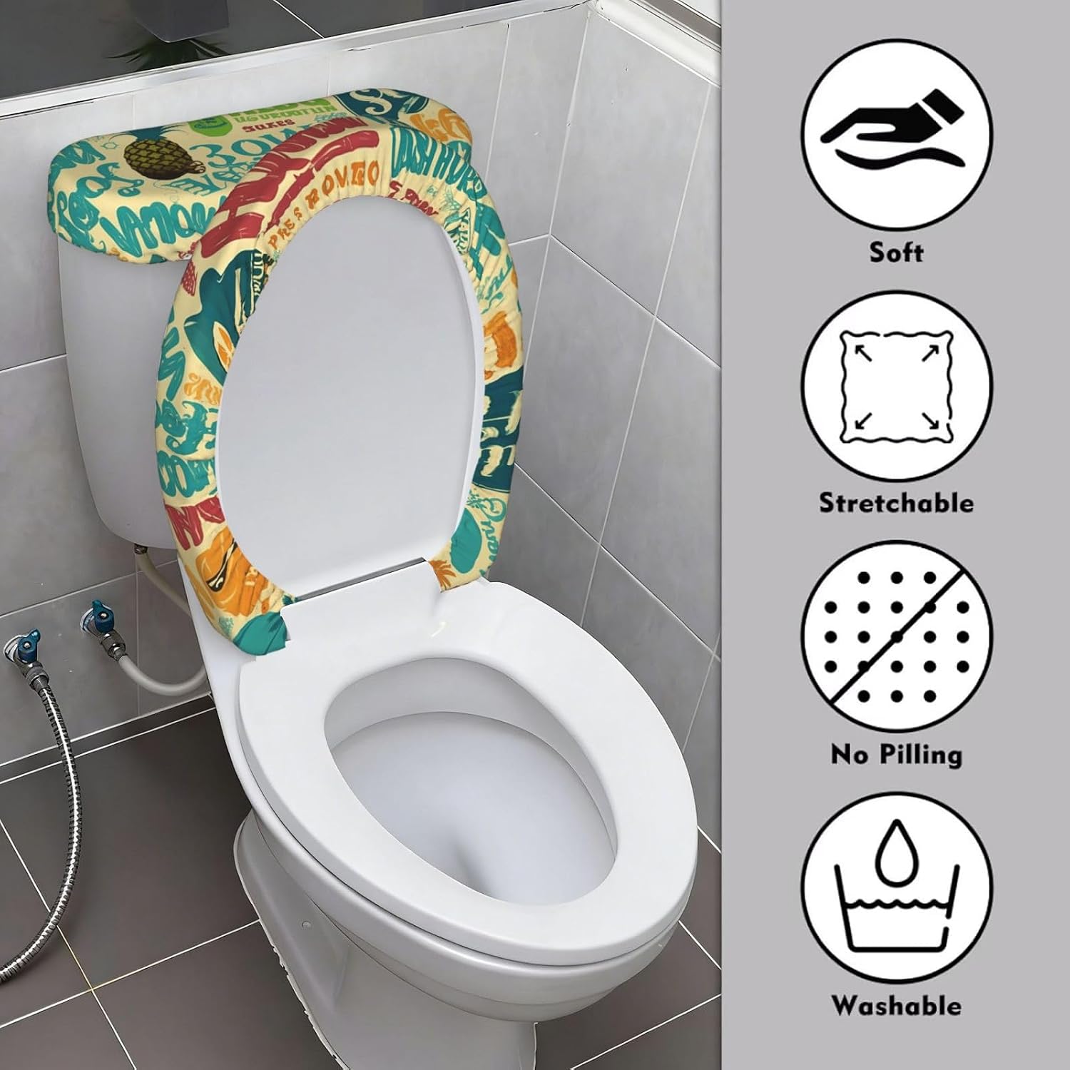 2 Pcs Toilet Lid Cover And Toilet Tank Cover Washable For Bathroom Decor image 3