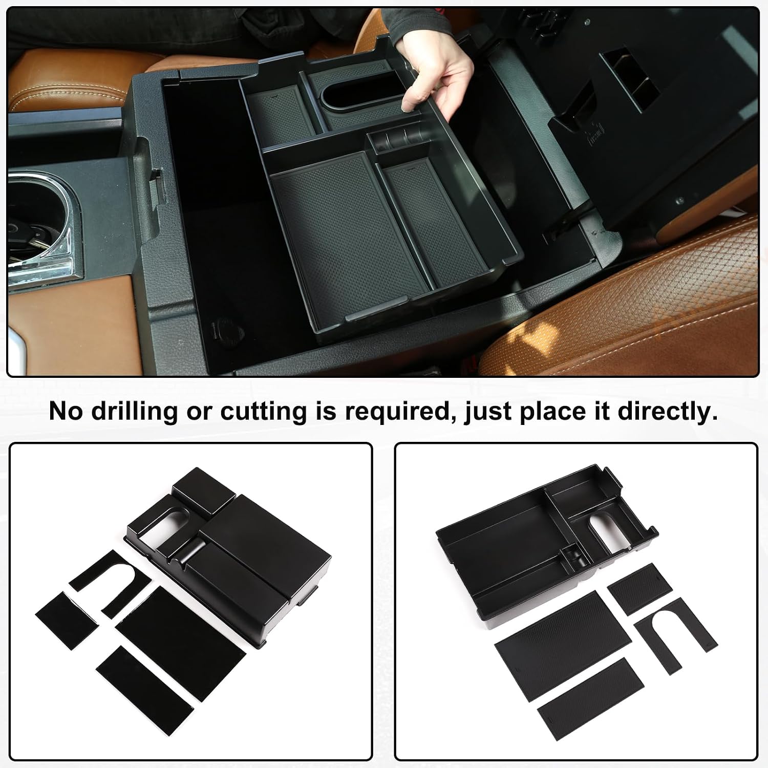 Car Armrest Box Storage Box Compatible with Toyota Tundra 2007-2021/Sequoia 2008-2020 Center Console Organizer Tray Armrest Storage Box Secondary Container Insert Box With Mat ABS Interior Accessories