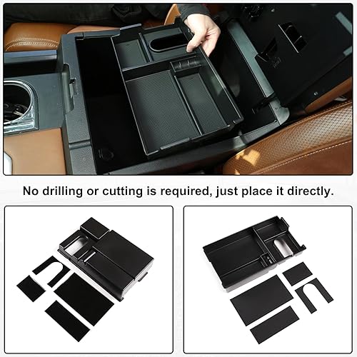 Vista 4 de Caja de almacenamiento para reposabrazos de automóvil, compatible con Toyota Tundra 2007-2021/Sequoia 2008-2020, bandeja organizadora de consola