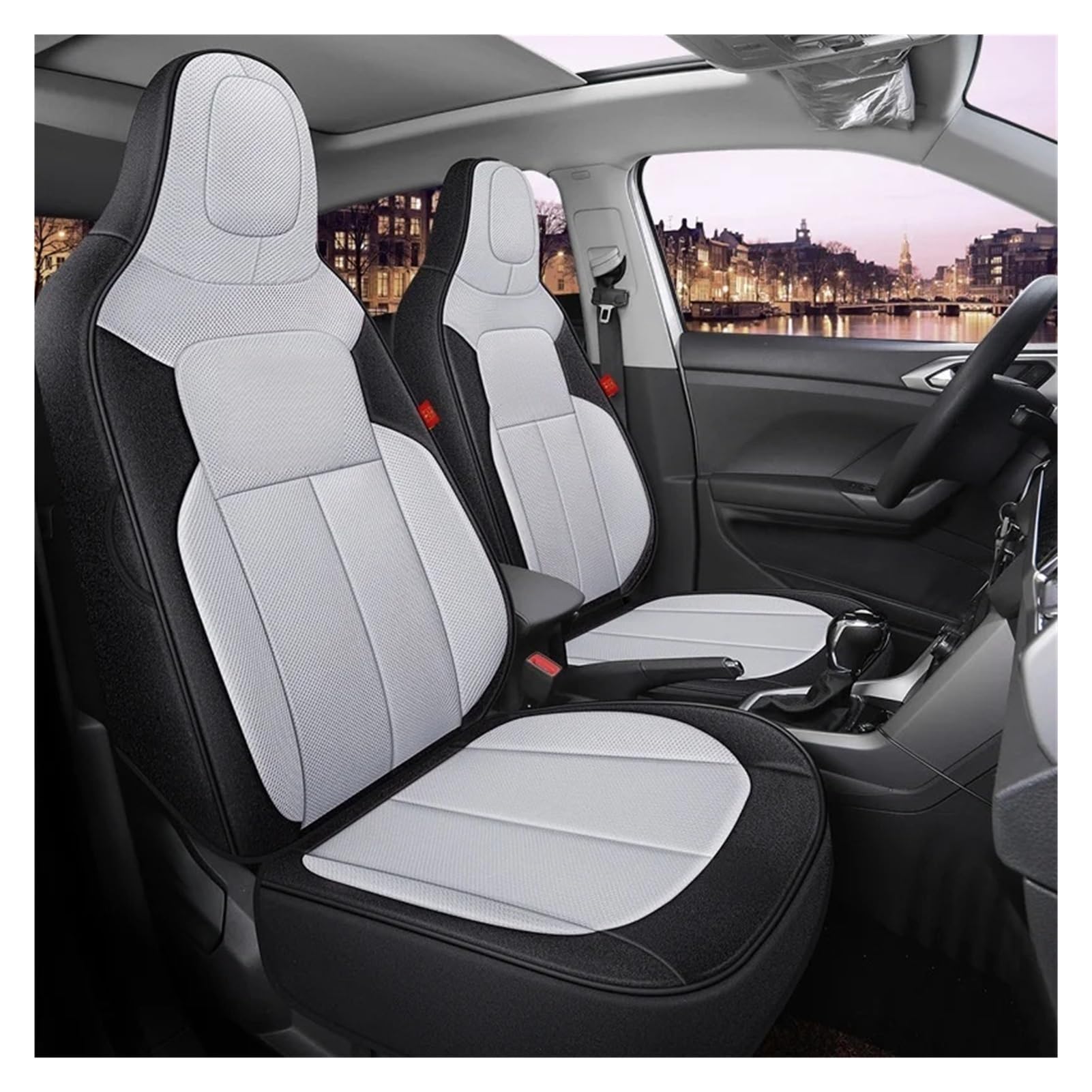 Hiverni car seat cushion PU Leather Car Seat Covers Waterproof Auto Cushion Full Set(Gray)