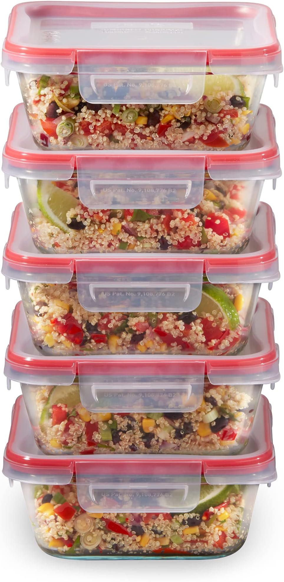 Pyrex Freshlock (5-Pack, 4 Cup) Glass Food Storage Containers Set, Airtight & Leakproof Plastic Locking Lids BPA-Free, Meal Prep Containers Set, Freezer Dishwasher Microwave Safe