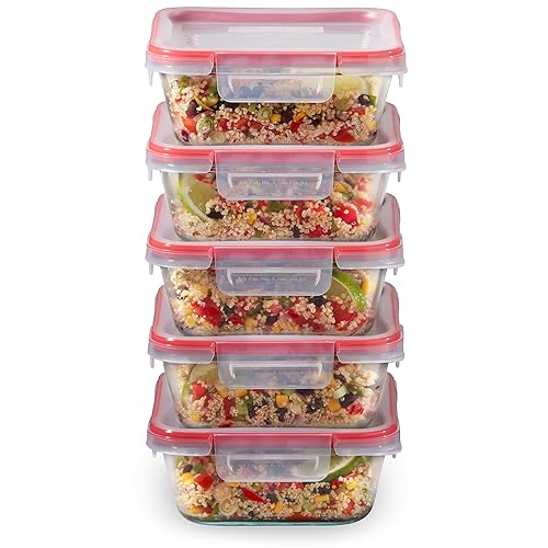 Freshlock (5-Pack, 4 Cup) Glass Food Storage Containers Set, Airtight