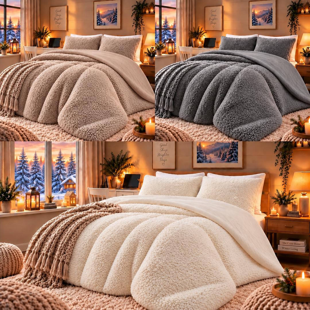 rejuvopedic Scala Quilt Duvet Cover Winter Warmth Teddy Fleece SINGLE GREY Reversible – Plush Soft Bedding