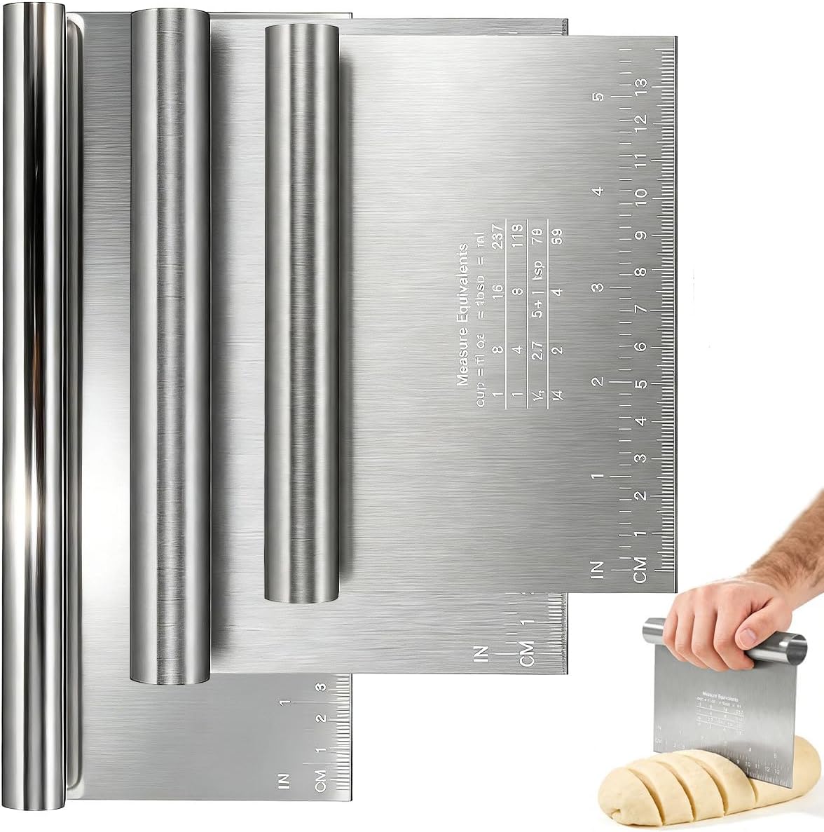 Set of 3 Dough Scrapers Stainless Steel 15/20/25 cm Dough Cutter