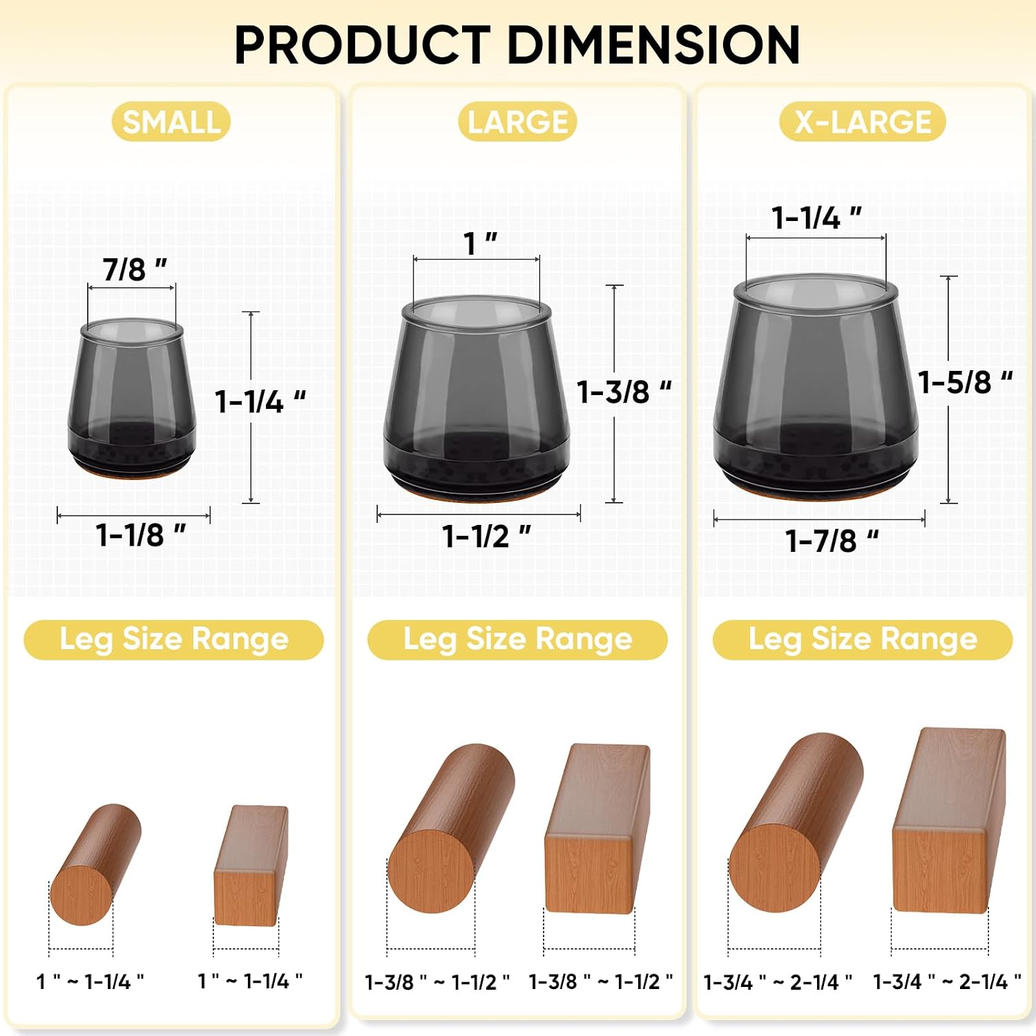 BALEINE Silicone Chair Leg Floor Protectors, Stool Leg Protectors Cap, Chair Leg Caps for Hardwood Floors (Black-16pcs, Round L)