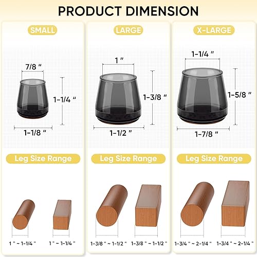 Miniatura 4 de BALEINE Paquete de 16 protectores de silicona para patas de silla, tapas protectoras de patas de taburete, tapas antideslizantes para patas de silla