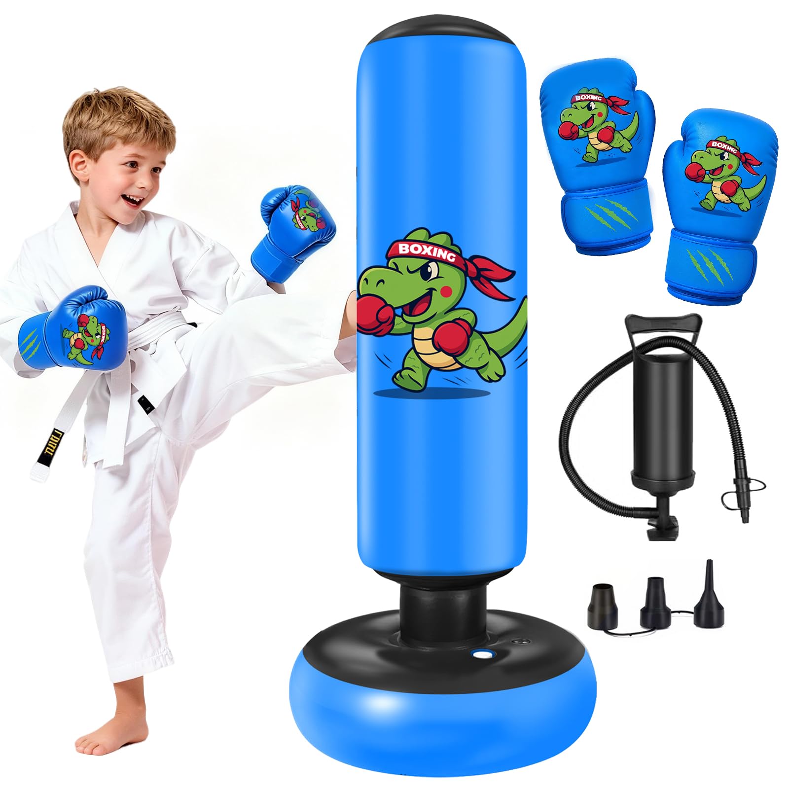 Saco de Boxeo Niños Ninonly 130cm Saco Boxeo Niños con Guantes y Bomba de Aire para Practicar Karate y Taekwondo Idea de Regalo para Niños y Niñas